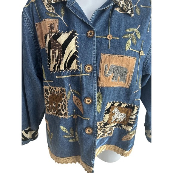 Vintage New Directions Women Medium Embroidery‎ Animal Print Blue Denim Jean - Picture 6 of 9